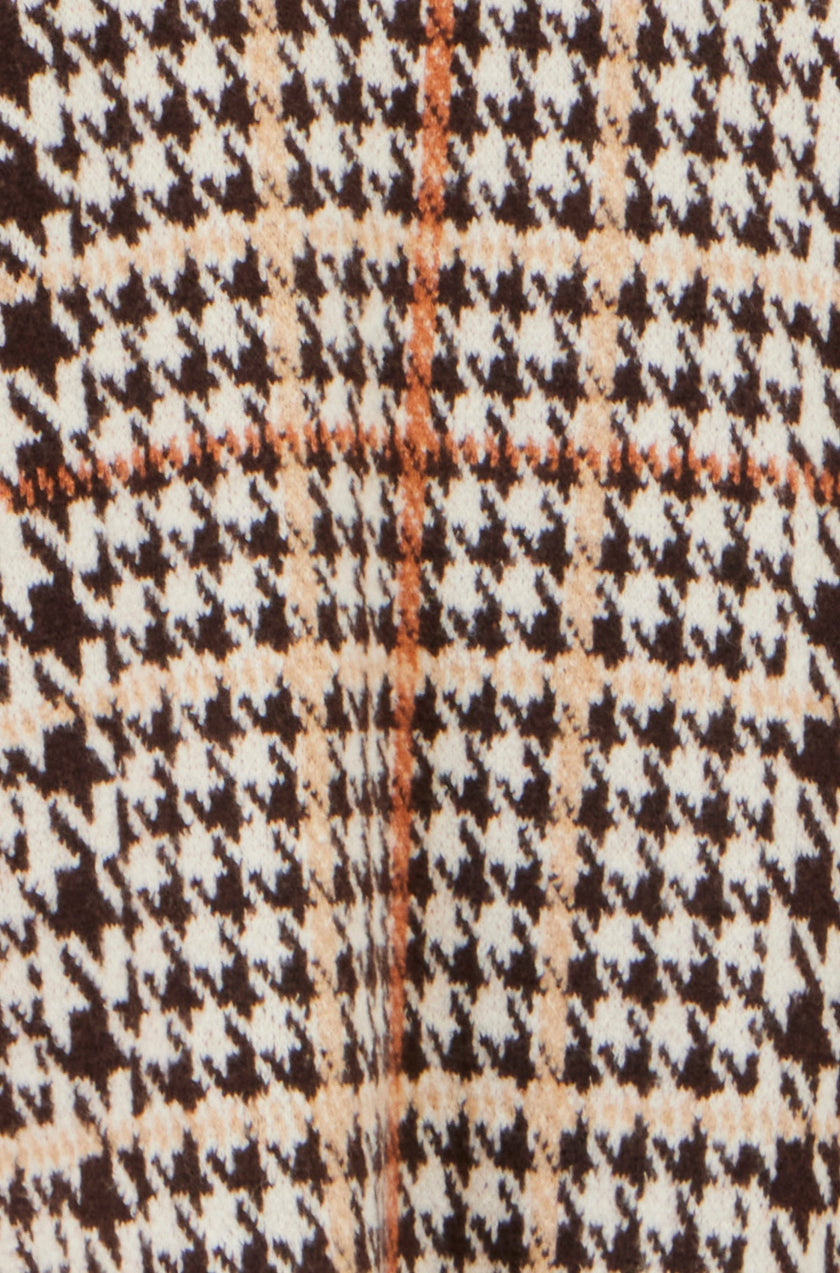 Yumi Brown Knitted Check Long Cardigan