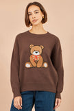 Yumi Brown Teddy Bear Relaxed Trui