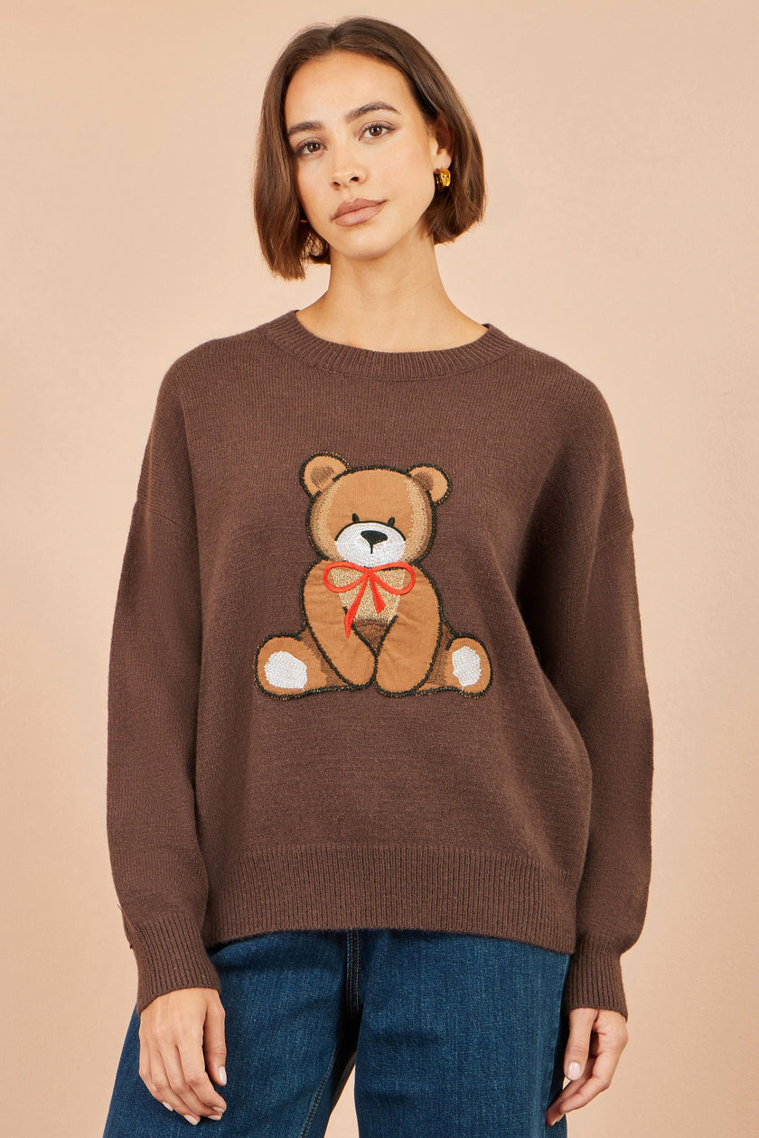 Yumi Brown Teddy Bear Relaxed Trui