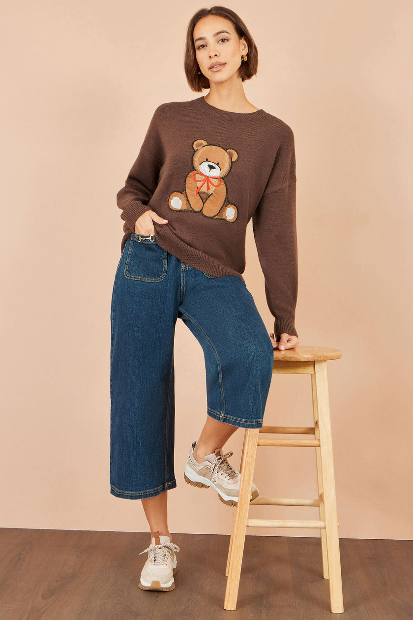 Yumi Brown Teddy Bear Relaxed Trui