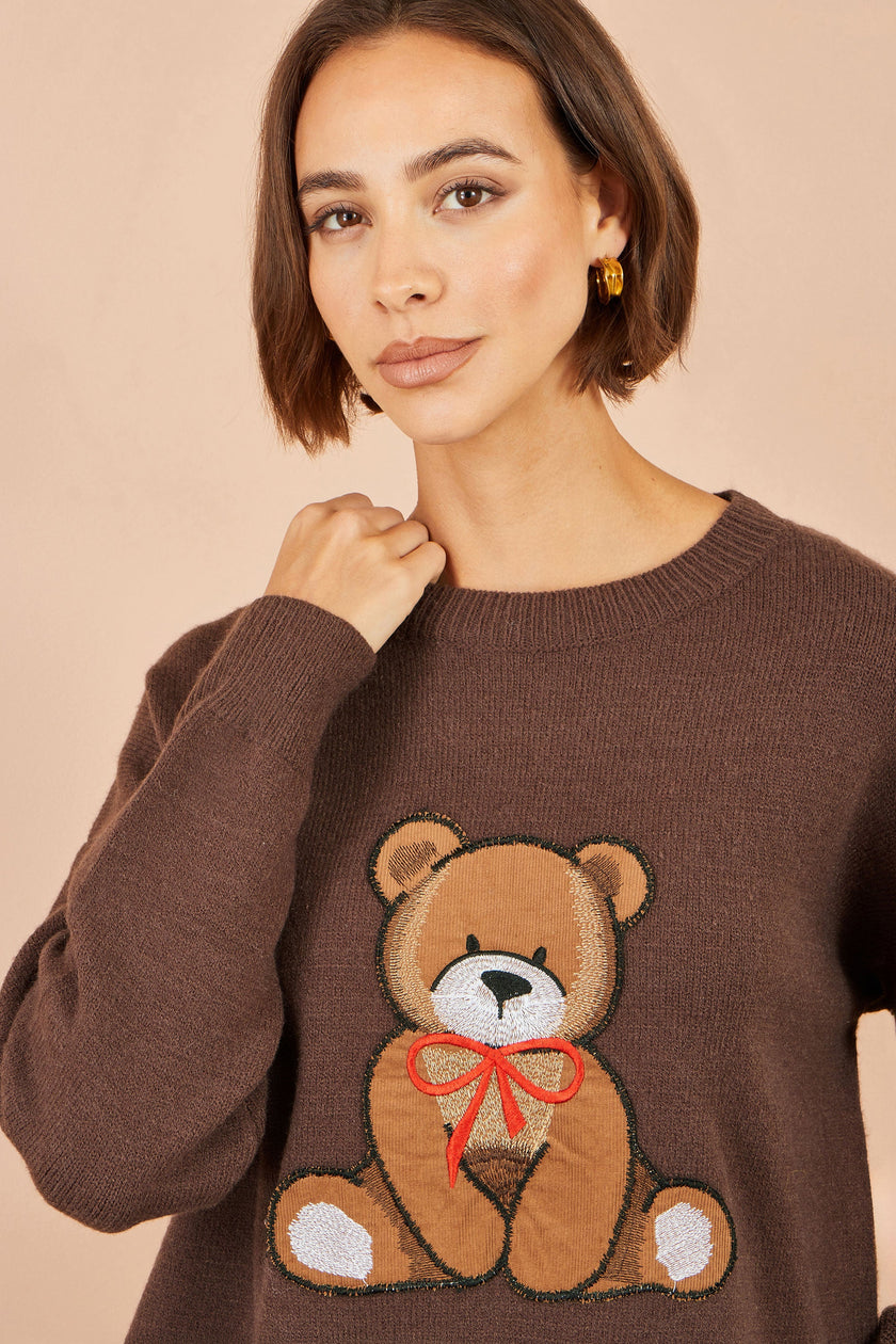 Yumi Brown Teddy Bear Relaxed Trui