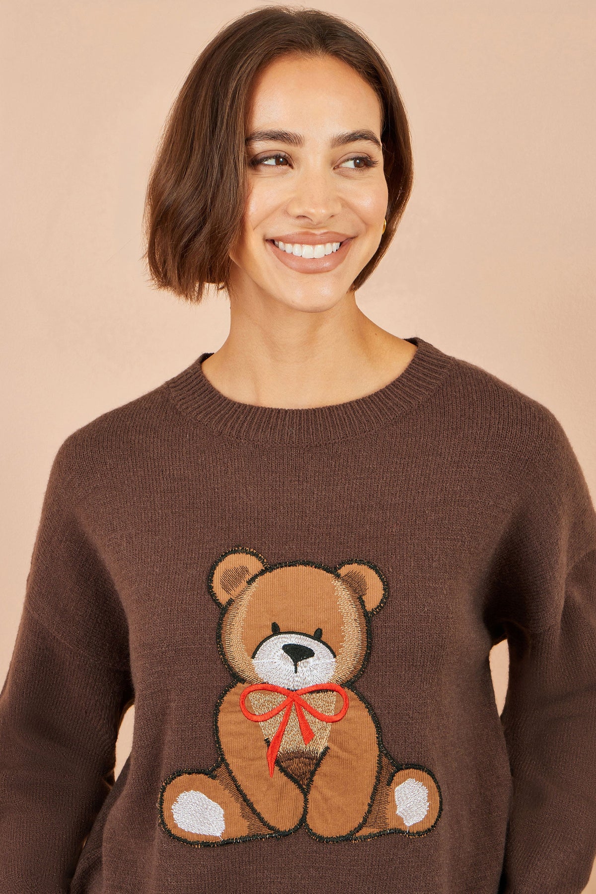 Yumi Brown Teddy Bear Relaxed Trui