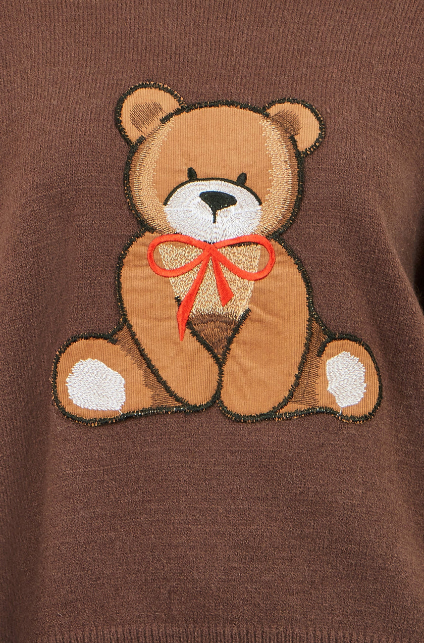 Yumi Brown Teddy Bear Relaxed Trui
