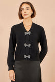 Cardigan Yumi con fiocco nero glitterato