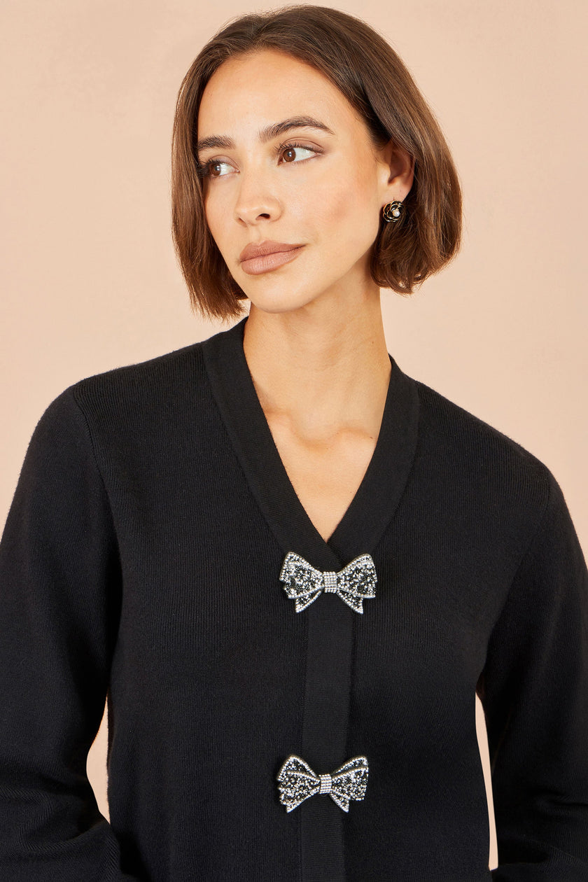 Cardigan Yumi con fiocco nero glitterato