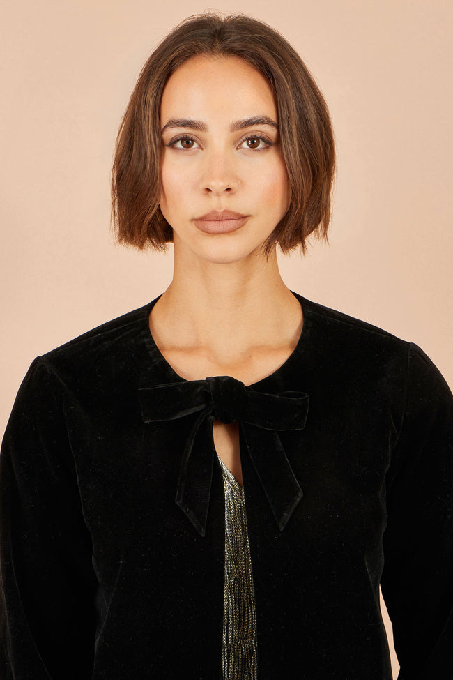 Yumi Black Velvet Bow Jacket
