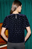 Top Yumi blu navy in velluto a forma di cuore con fiocco