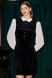 Vestido corto de terciopelo negro con mangas en contraste de Yumi