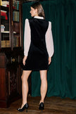 Vestido corto de terciopelo negro con mangas en contraste de Yumi