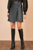 Yumi Black Faux Leather Wrap Skirt