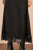 Yumi Black Satin Midi Skirt With Lace Trims