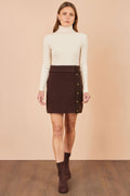 Yumi Brown Knitted Mini Skirt With Buttons
