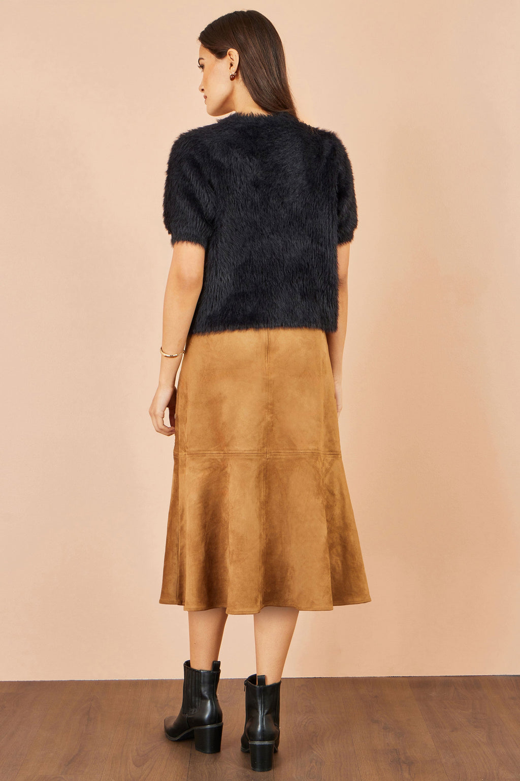 Brown Faux Suede Midi Skirt