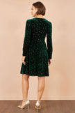 Yumi Green Velvet Skater Dress With Foil Star Print