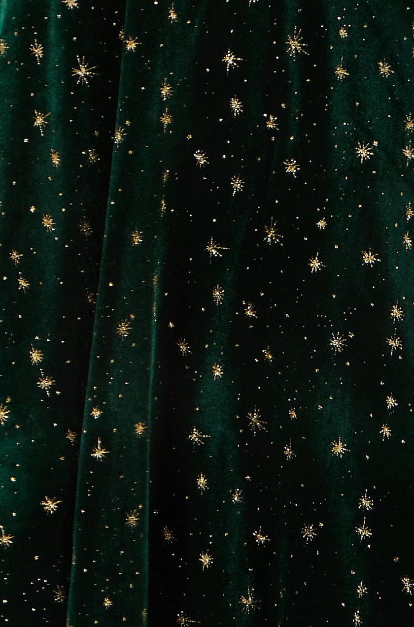 Yumi Green Velvet Skater Dress With Foil Star Print