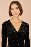 Yumi Black Velvet Skater Dress With Foil Star Print
