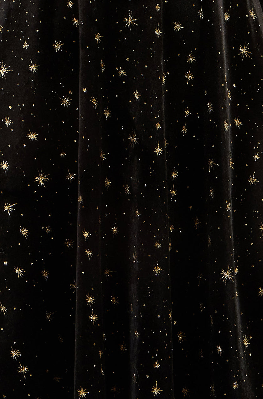 Yumi Black Velvet Skater Dress With Foil Star Print
