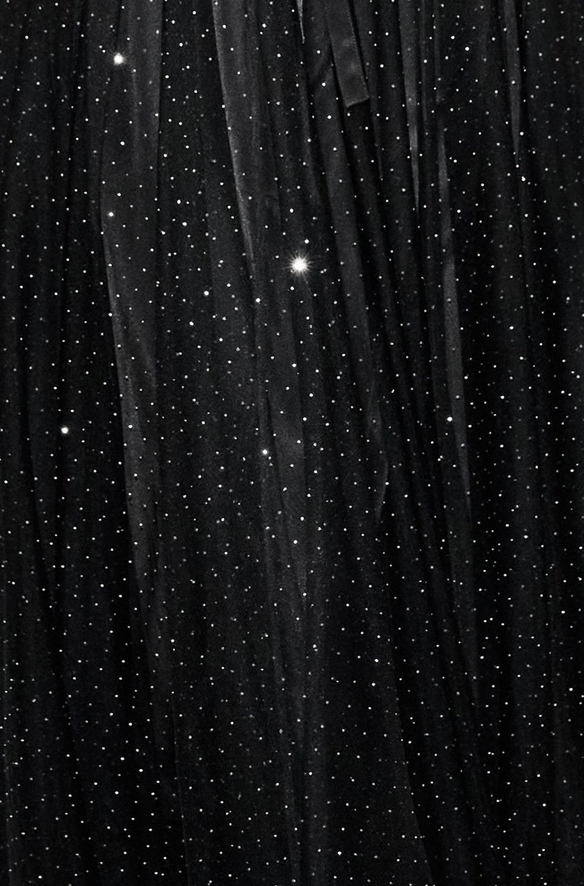 Yumi Black Diamonte Tulle Midi Skirt