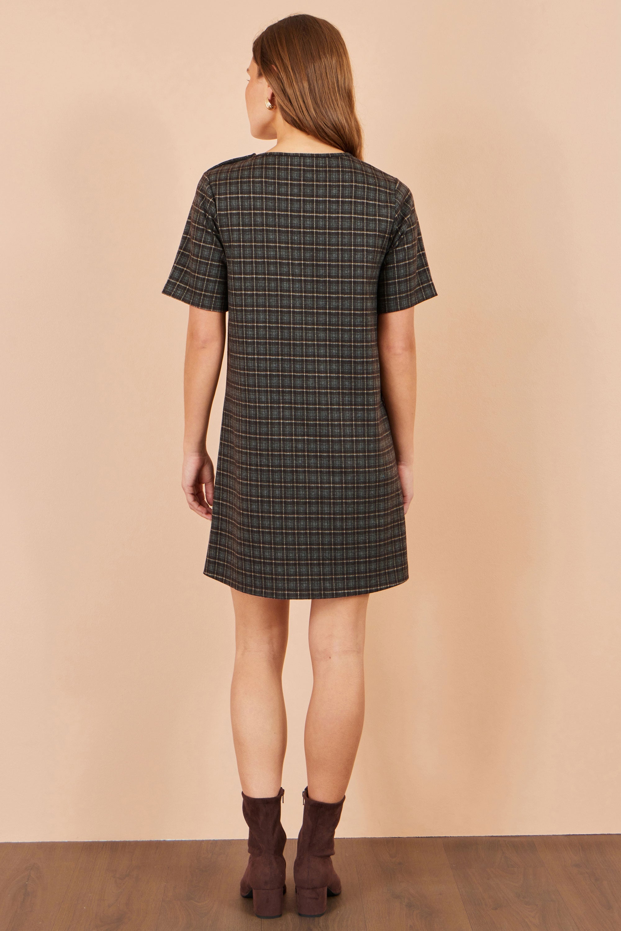 Yumi Brown Check Tunic With Buckles