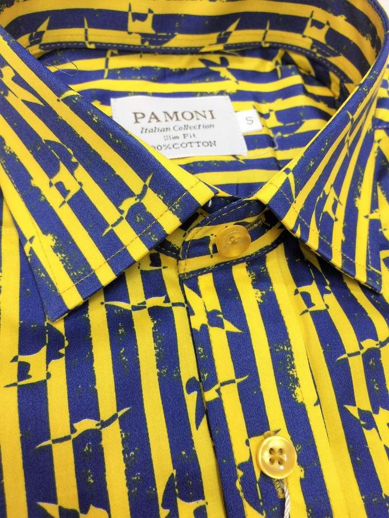 Yellow Stripe Print Design Short Sleeves Shirt