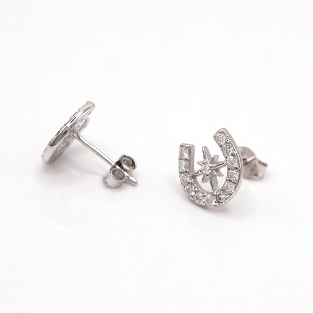 Zada Horseshoe Star Stud Earrings | Silver
