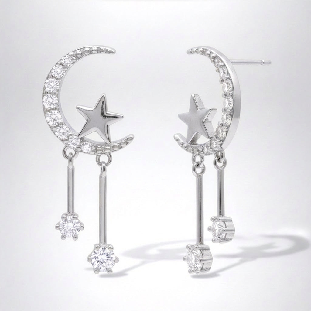 Zoe Moon & Star Drop Earrings | 925 Sterling Silver