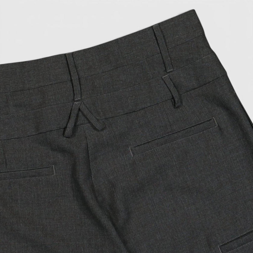 High Waisted Double Belted Wide Leg Trousers Grey