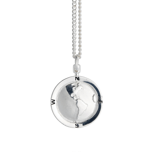 Amerika-Globus personalisiert St. Christopher - Silberkette