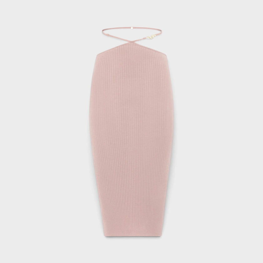 Ribbed Staggered Midi Skirt Pink
