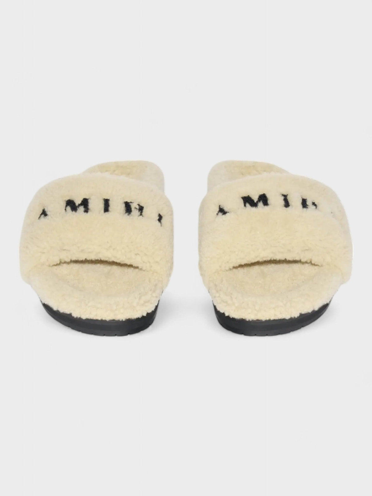 Amiri Shearling Fur Logo Slippers Beige