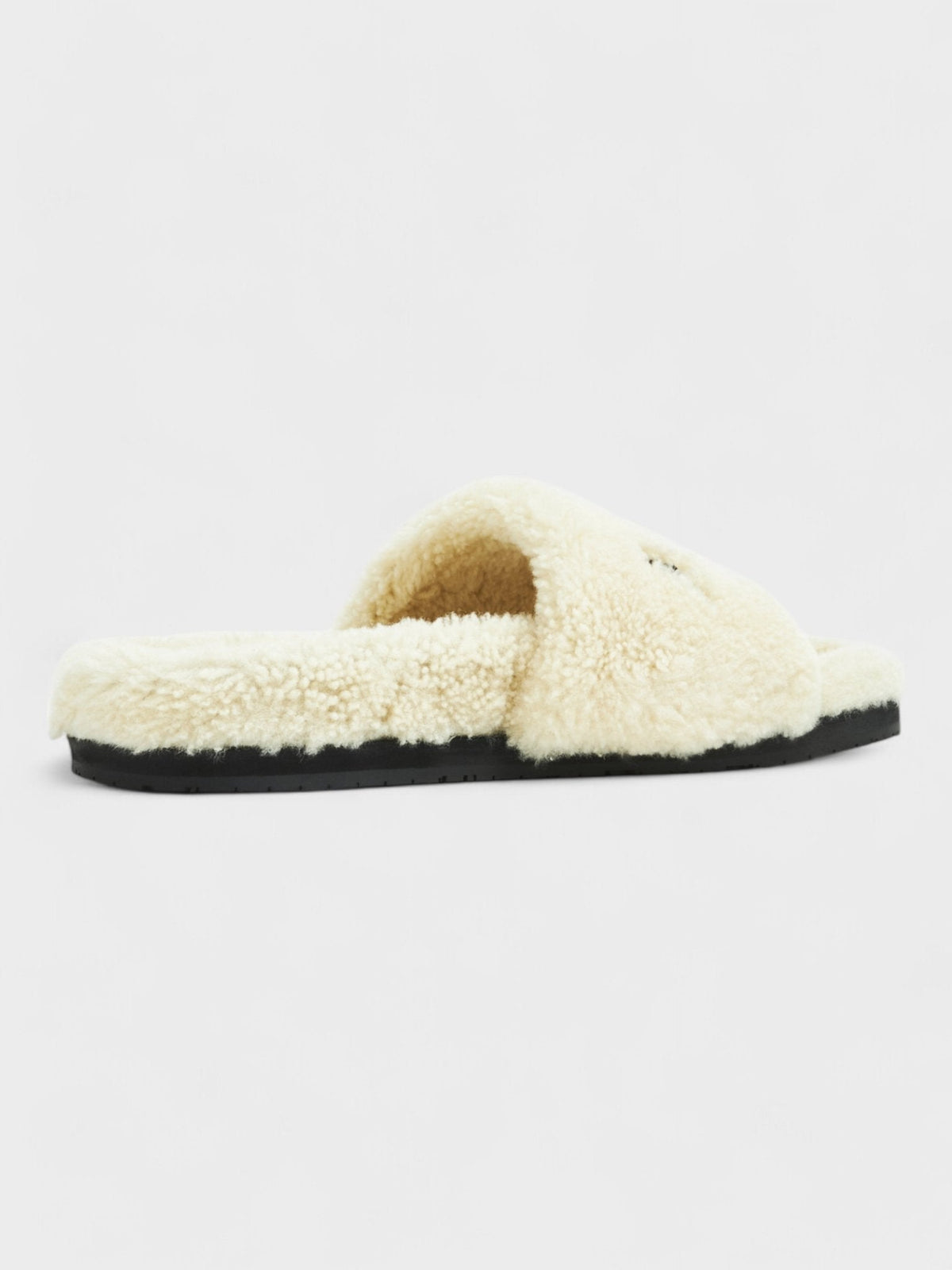 Amiri Shearling Fur Logo Slippers Beige