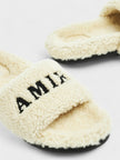 Amiri Shearling Fur Logo Slippers Beige