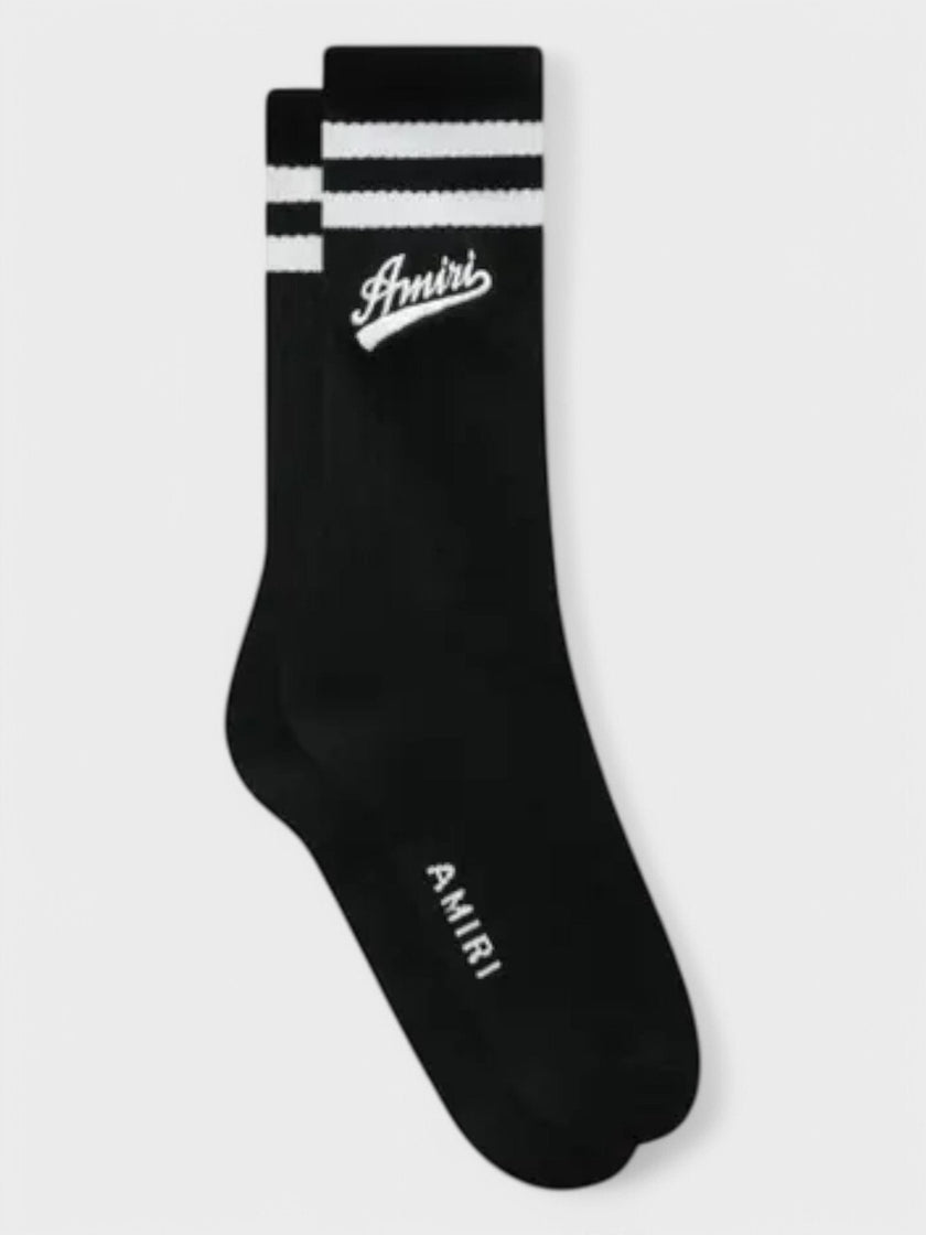 Varsity Script Sock Black White