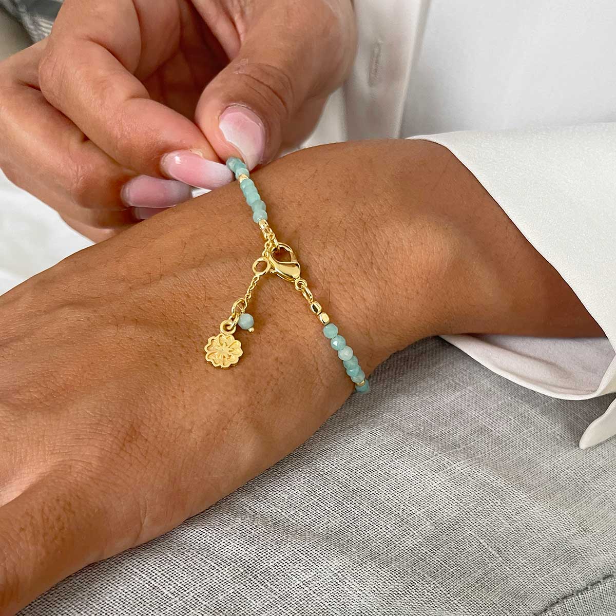 Milos Gemstone and Gold Bead Bracelet Amazonite