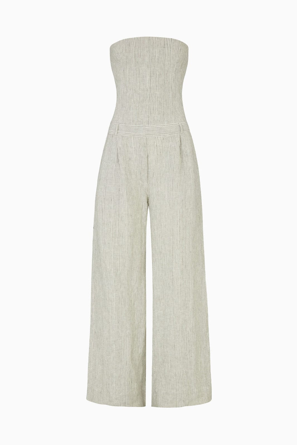 The Maggie Bandeau Jumpsuit in striped olive green