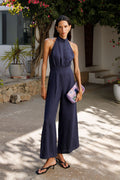 The Sofia Halterneck Jumpsuit in navy blue