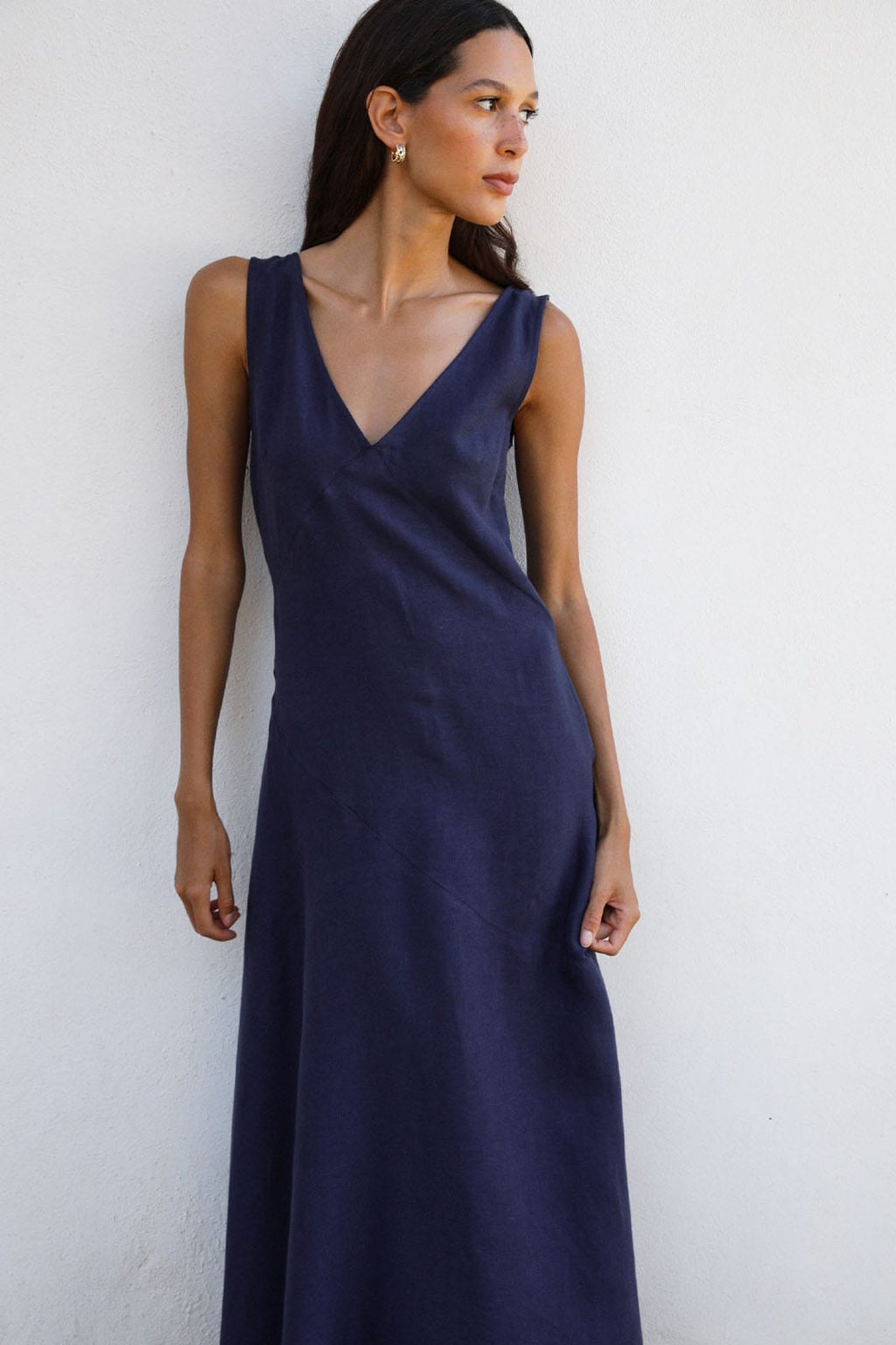 The Athena Maxi Dress in navy blue