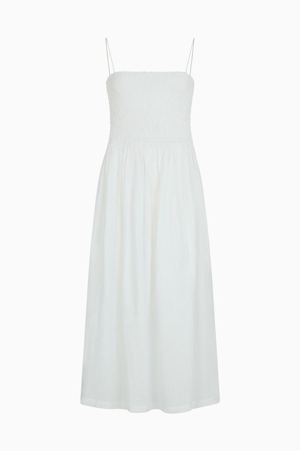 The Harlow Smocked Maxi Dress in white