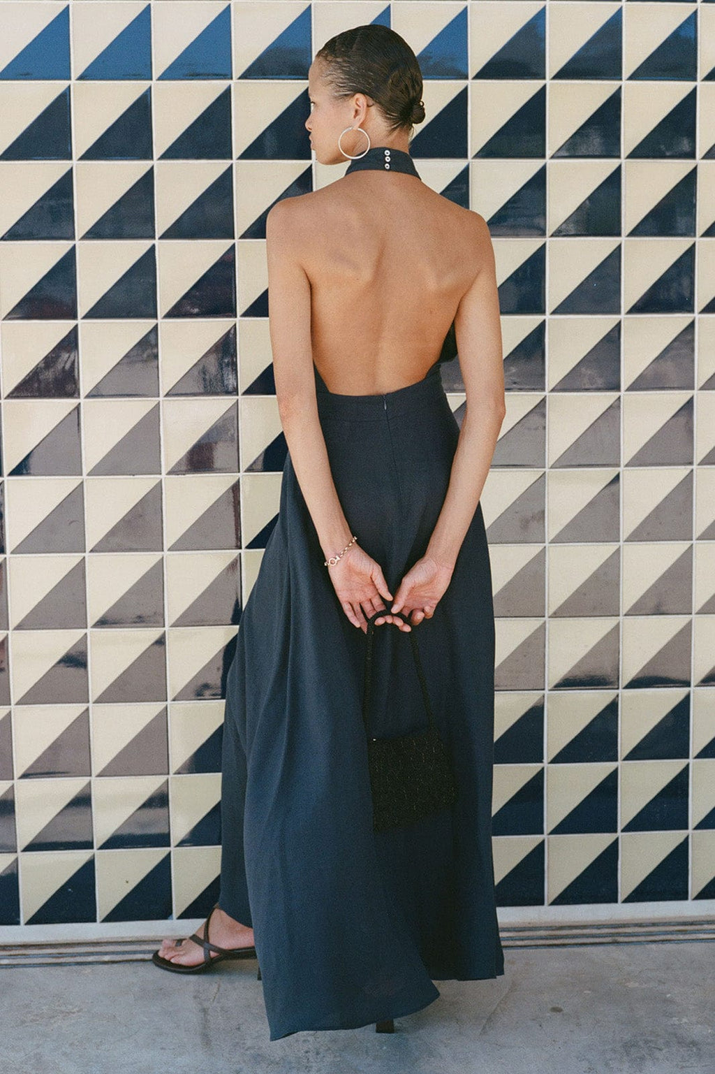 The Isi Halterneck Dress in navy blue