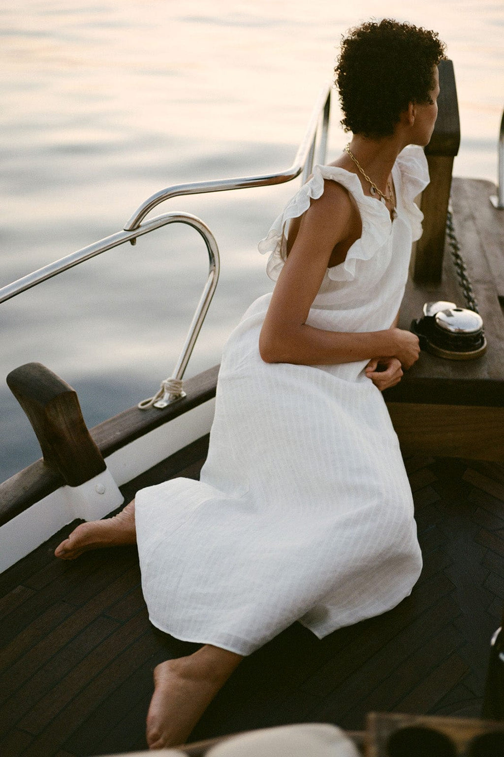 The Jane Ruffled Maxi Dress in off-white