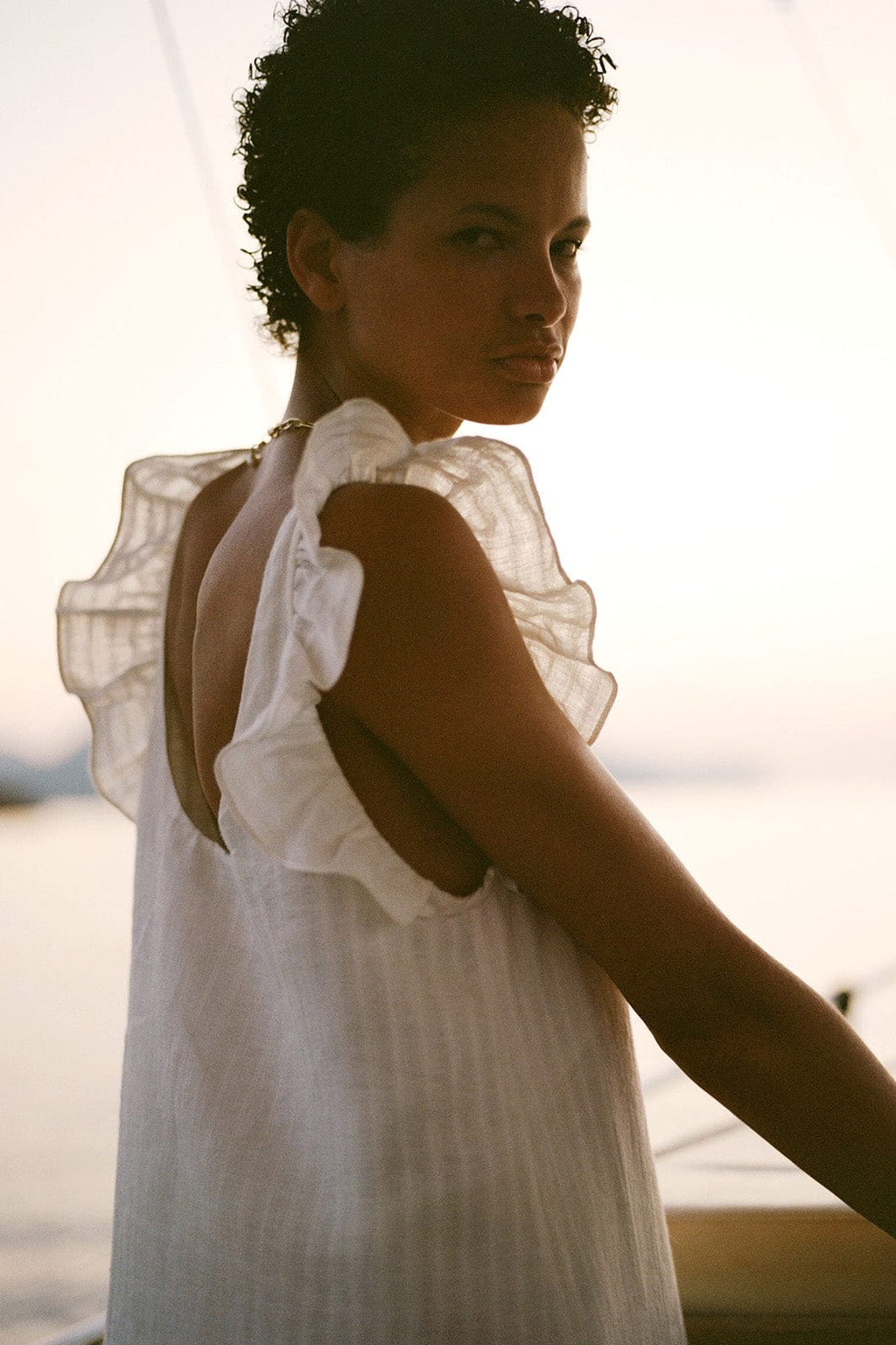 The Jane Ruffled Maxi Dress in off-white