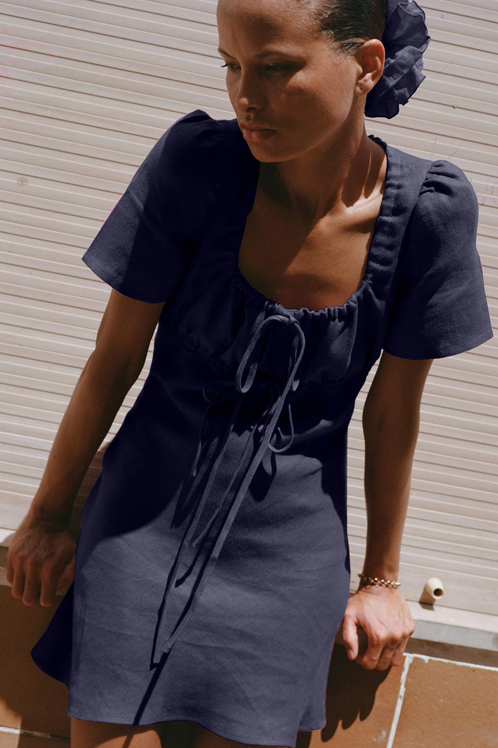 The Clementine Mini Dress in navy blue