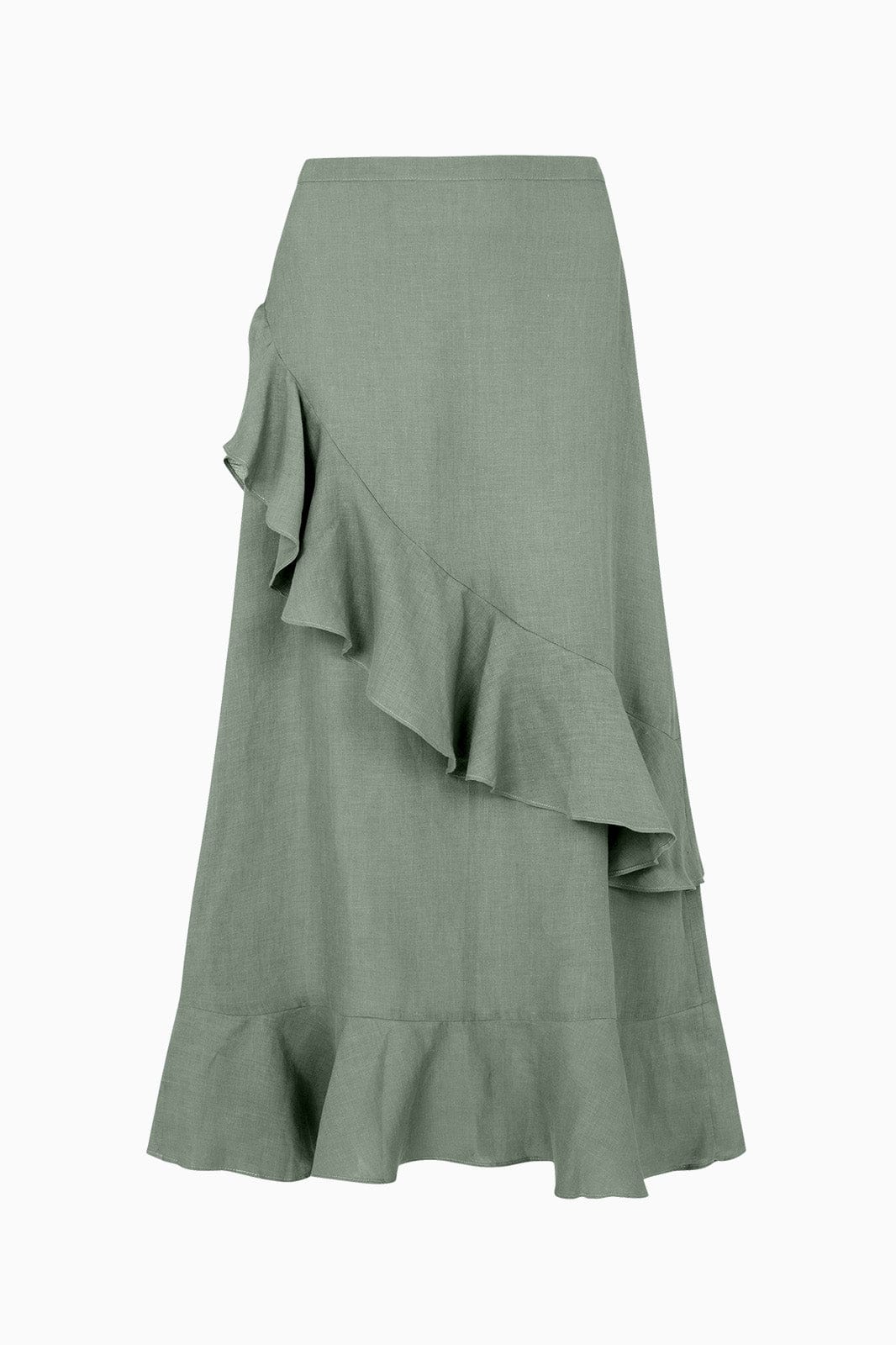 The Carrie Ruffled Maxi Skirt in olive green