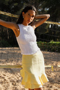 The Carrie Ruffled Mini Skirt in yellow