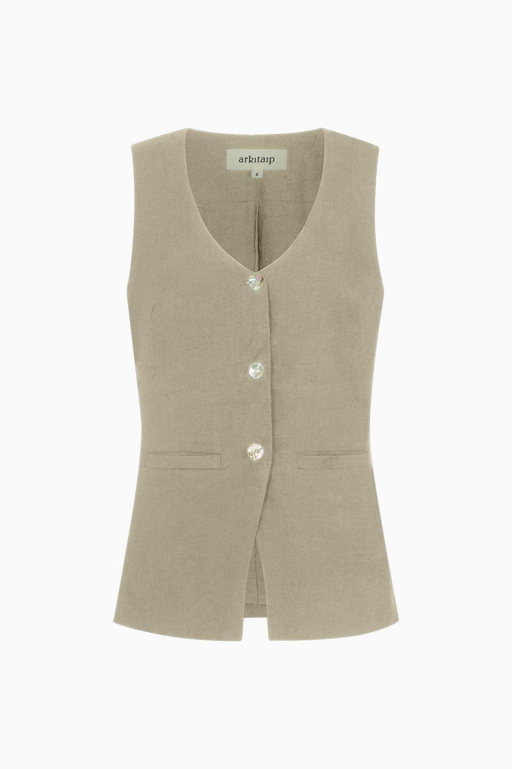 The Rosalie Buttoned Vest in oatmeal
