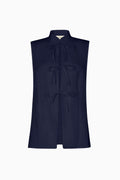 The Alma Stand-Up Collar Tie Vest in navy blue