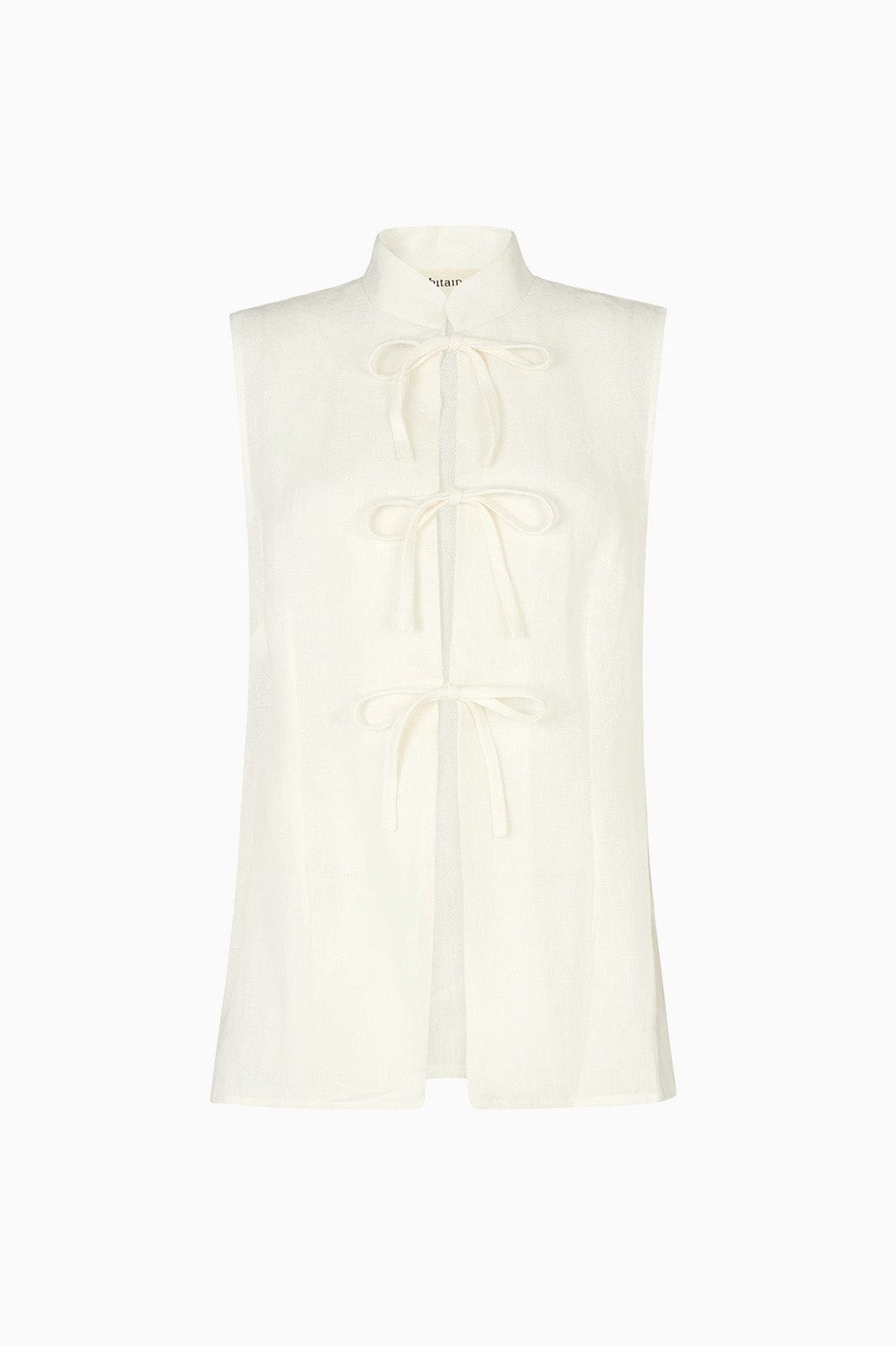 The Alma Stand-Up Collar Tie Vest in off-white