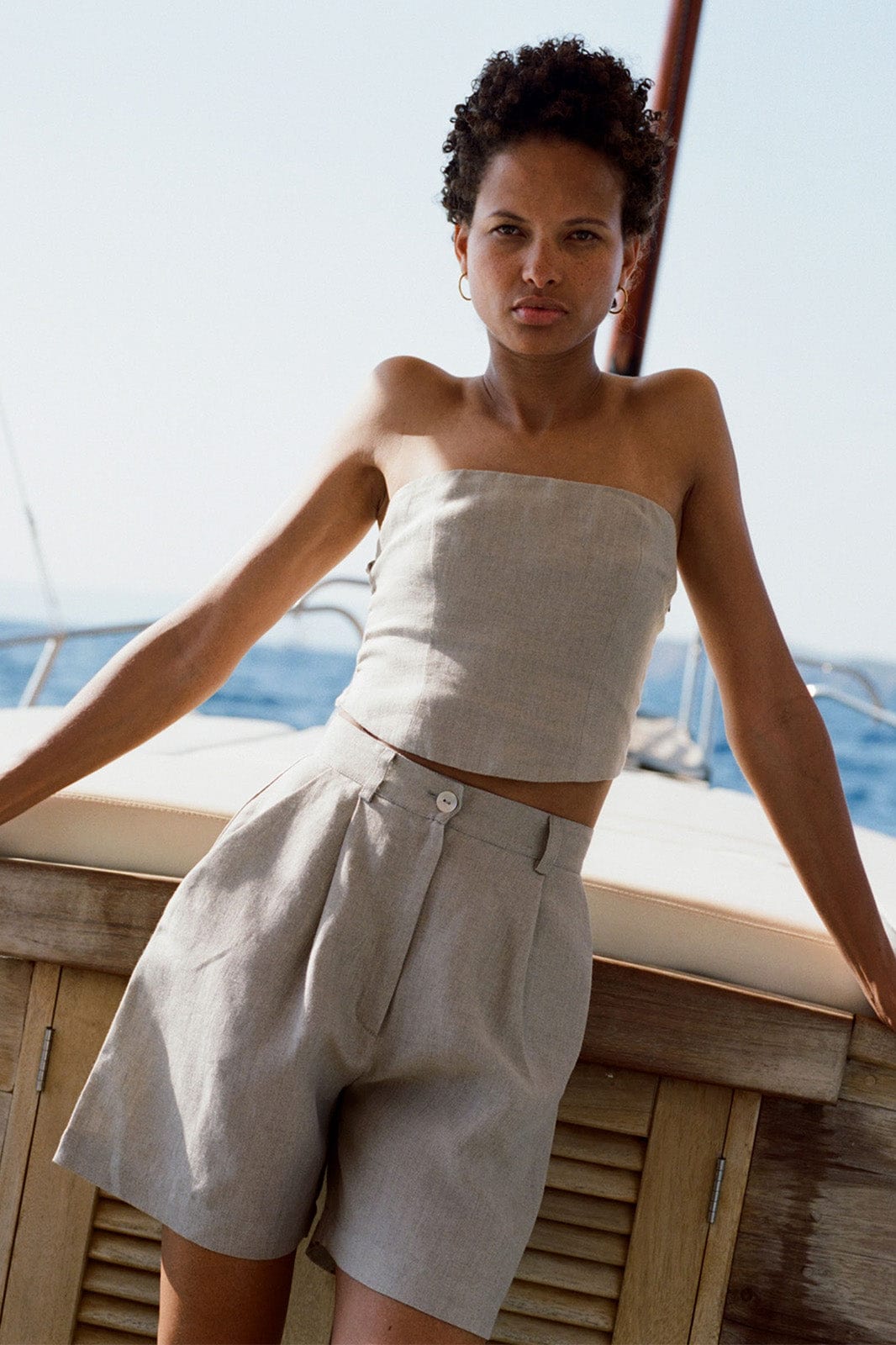 The Pippa Cropped Bandeau Bustier Top in oatmeal