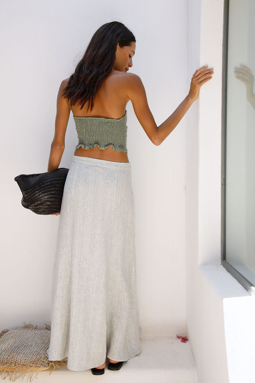 The Pippa Cropped Bandeau Bustier Top in olive green