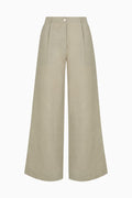 The Willow Wide-Leg Pleated Linen Trousers in oatmeal